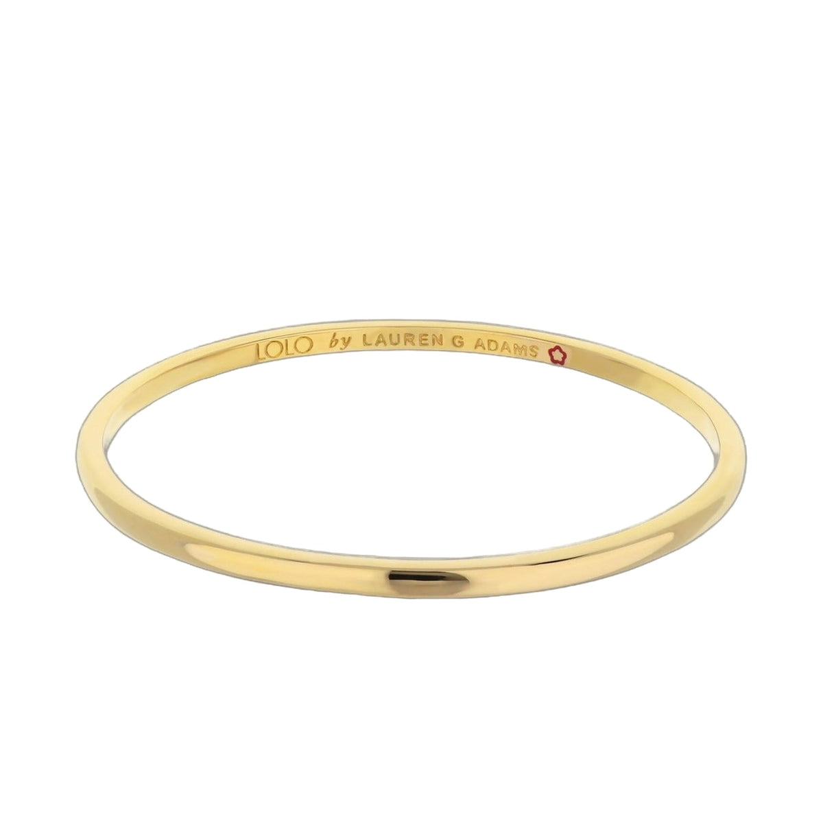 Lolo Simplicity Bangle gold bracelet with LOLO by LAUREN G ADAMS engraved and red flower on Tampa Home & Garden Store