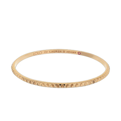 Lolo Edgy Bangle gold-tone bracelet with engraved LOLO by LAUREN G ADAMS and a flower icon on Tampa Home & Garden Store
