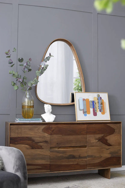Irrgeular Mirror With Frame For Living Room Brown