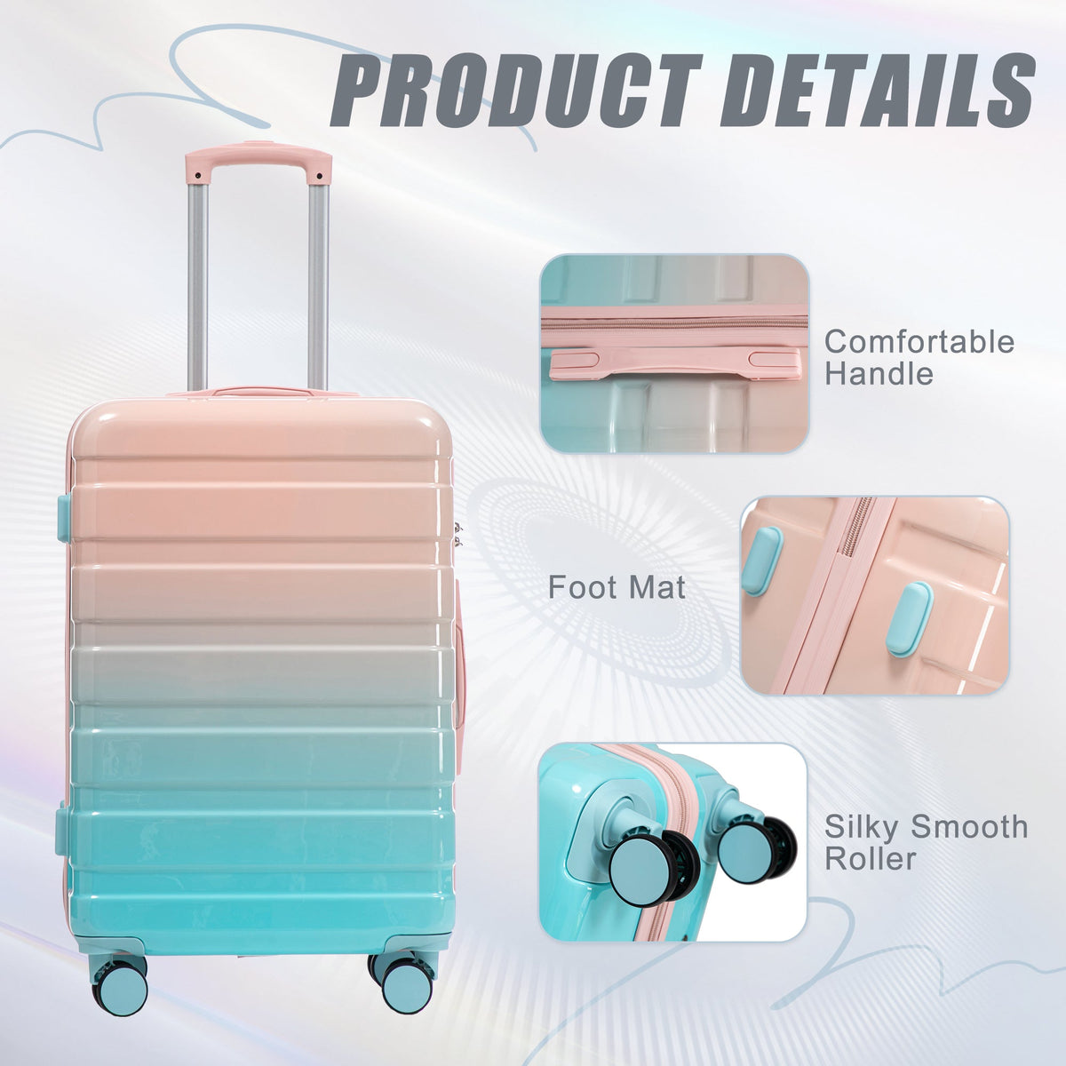 3-piece gradient luggage set by HouseOfZazla in pink-teal with wheels on Tampa Home & Garden Store