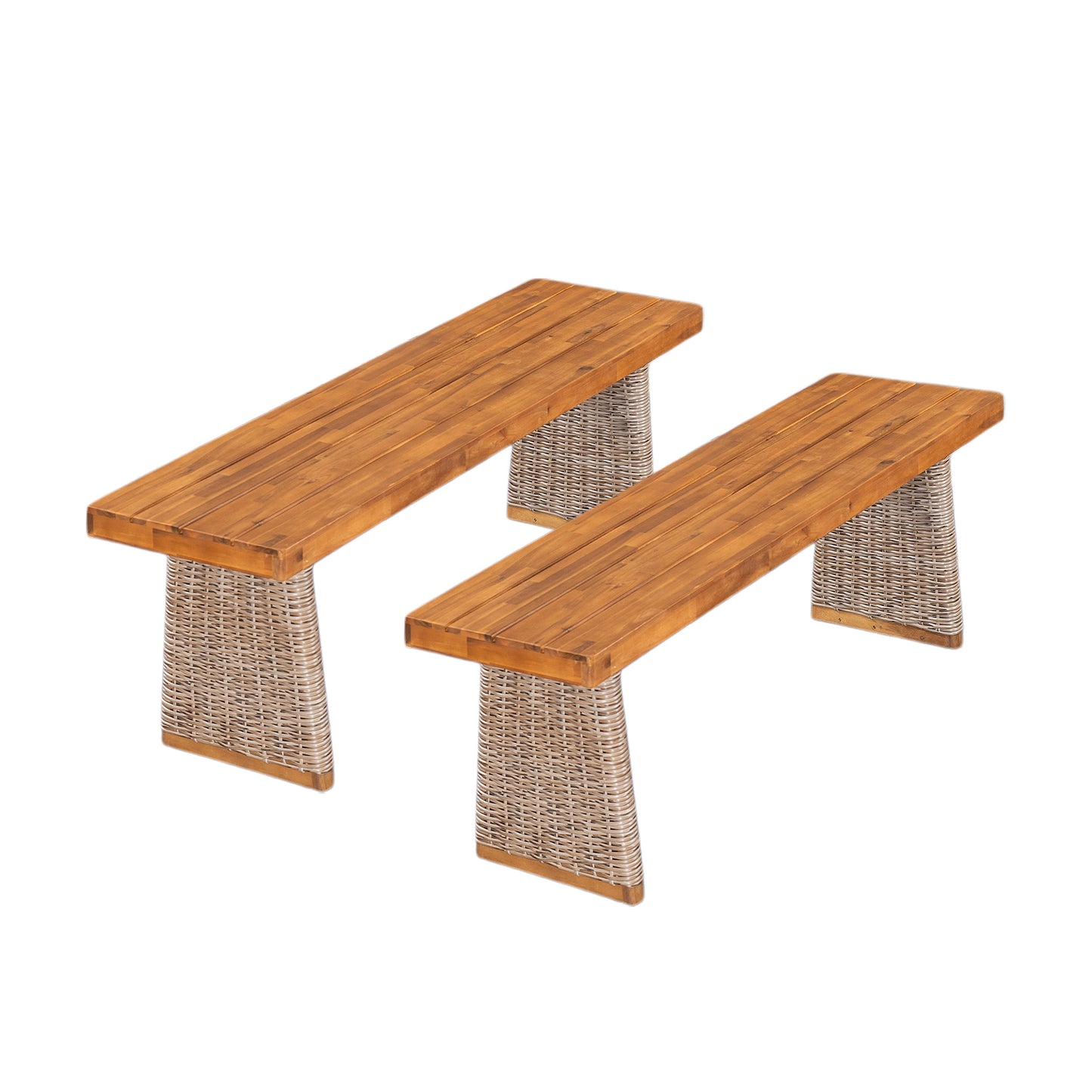 Outdoor Acacia Wood Bench Set of Two Pieces