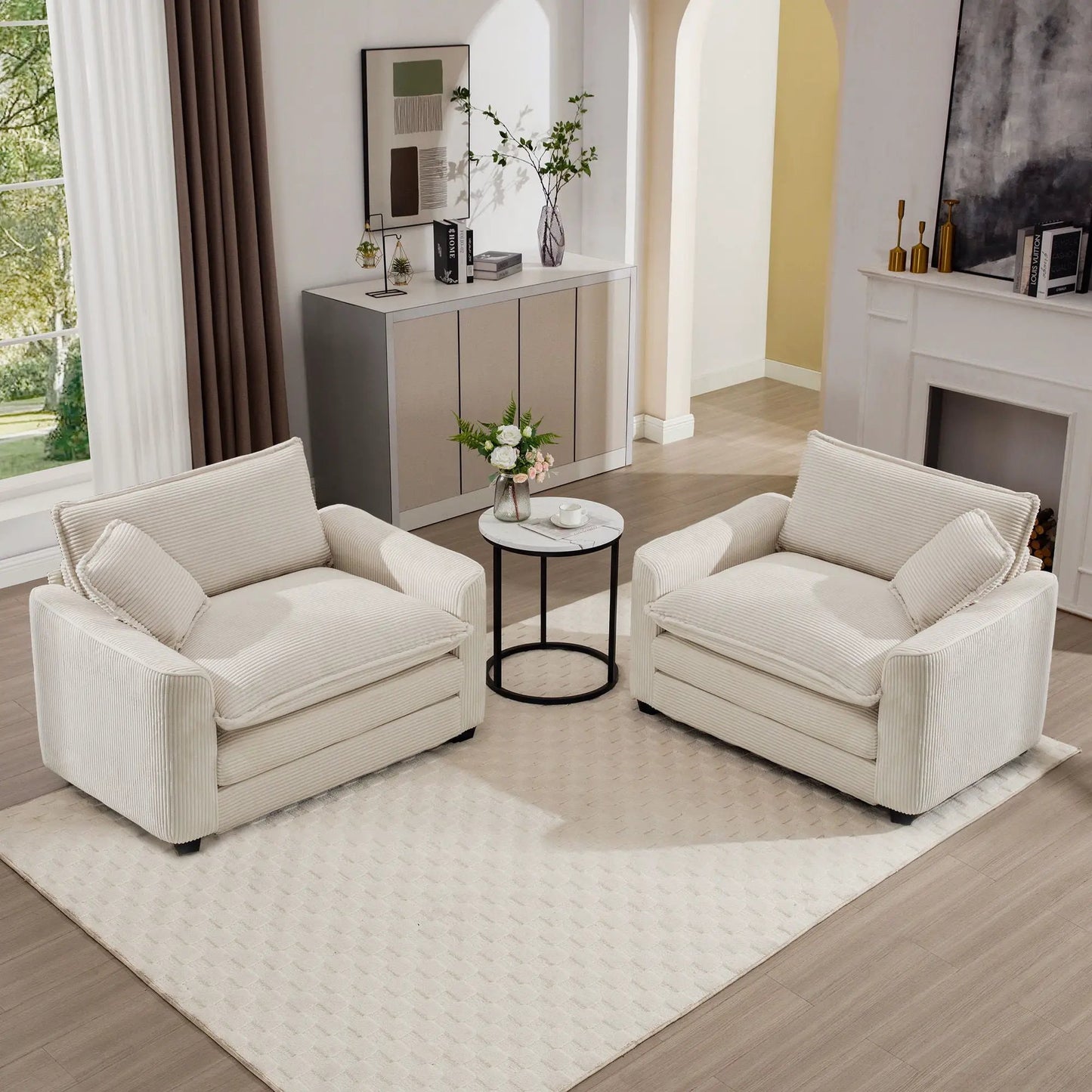 Modern Classic Fabric Arm Chair Deep Seat with Pillow, 4 cream chairs by Unique Piece Furniture on Tampa Home & Garden Store