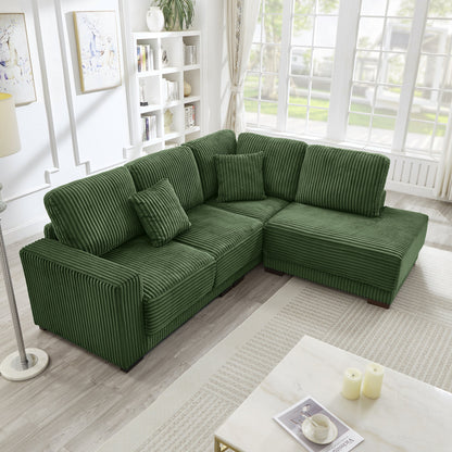 93-inch L-shaped sectional sofa in green corduroy upholstery by HouseOfZazla on Tampa Home & Garden Store