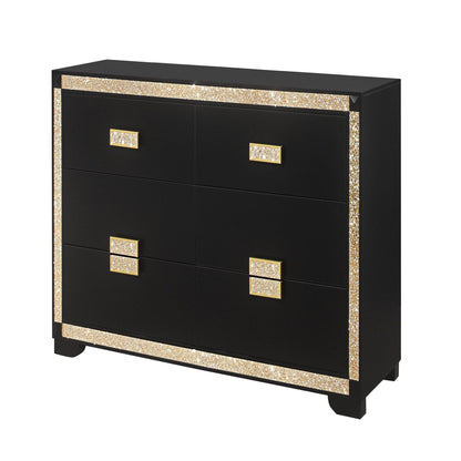 Black Glitter Dresser With Thick Bars And Drawers