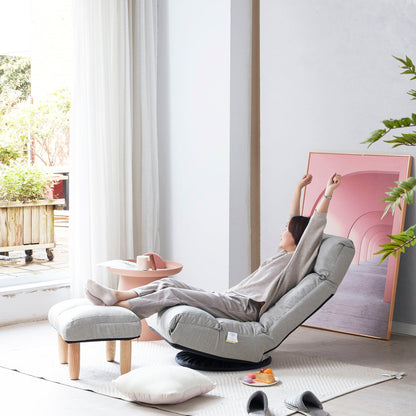 Adjustable Japanese reclining floor chair with gray fabric and metal frame on Tampa Home & Garden Store