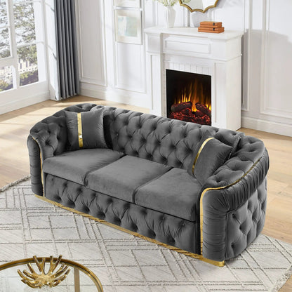 Button Tufted Chesterfield Sofa With 2 Pillows