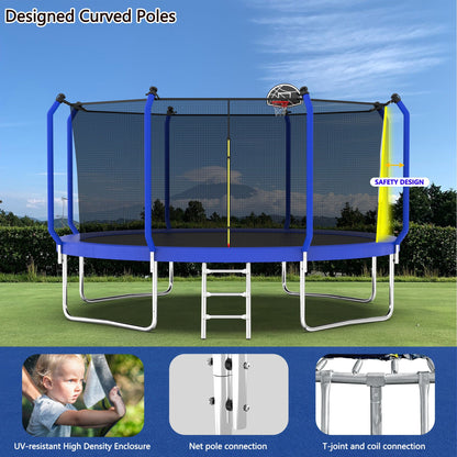 Outdoor Backyard Trampoline and Basketball Hoop