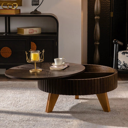 Round Retro Coffee Table with Solid Wood Legs
