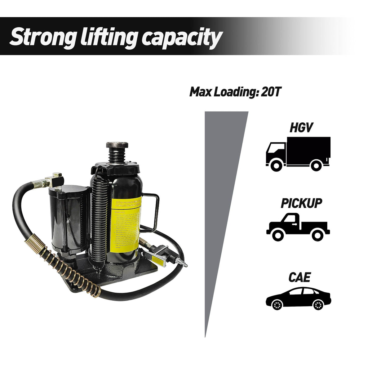 HouseOfZazla air hydraulic bottle jack, black, 20 ton capacity with adjustable lift on Tampa Home & Garden Store