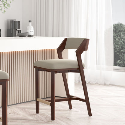 Patricia Counter Stool pair dark walnut wood beige upholstered seat counter height 24–27 in on Tampa Home & Garden Store