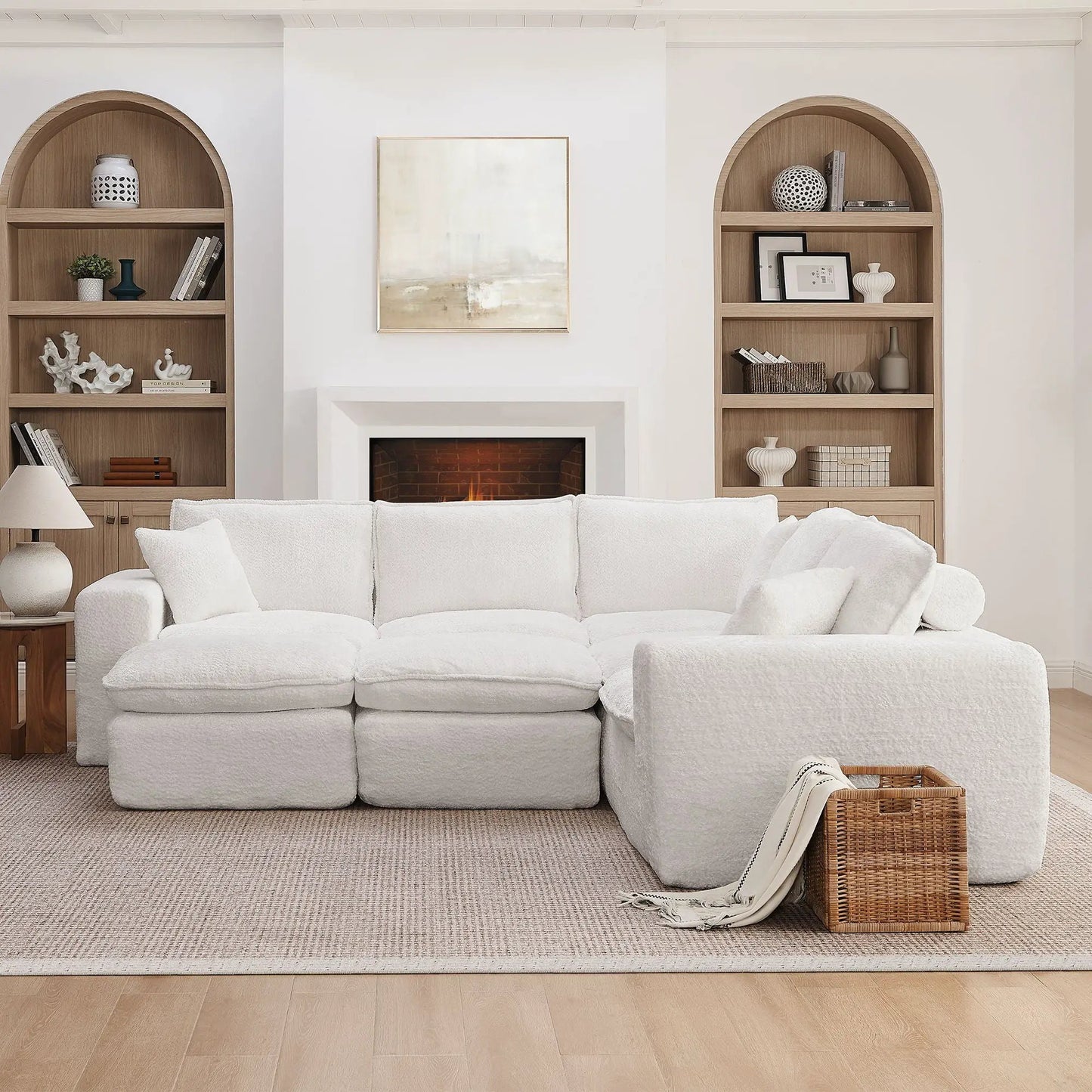 White sectional sofa with moveable ottoman, 3-piece living room set on Tampa Home & Garden Store