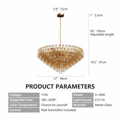 37in extra large gold modern round chandelier with 14 lights and glass prisms on a metal chain on Tampa Home & Garden Store