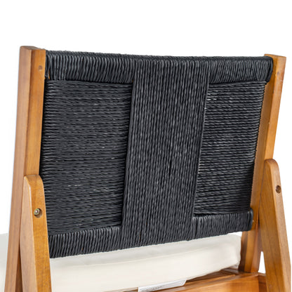 Arly 4-Piece Black Outdoor Bar Stool set acacia wood and black woven wicker HouseOfZazla on Tampa Home & Garden Store