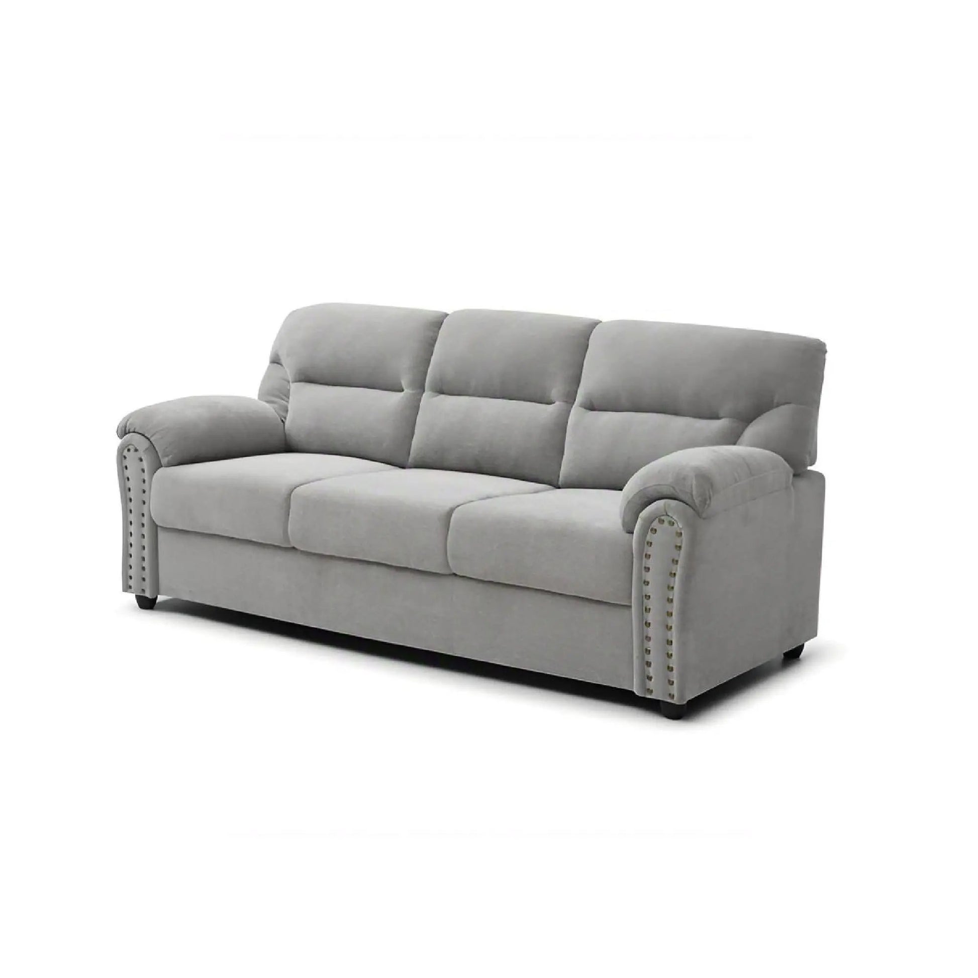 Hamilton sofa from Unique Piece Furniture in gray upholstery with nailhead trim and rolled arms on Tampa Home & Garden Store