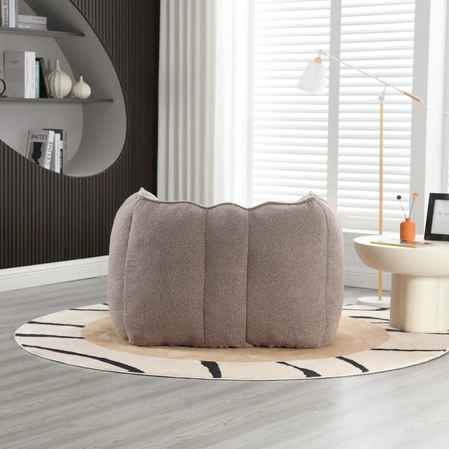 Soft bean bag chair with high-resilient foam, stationary chair & ottoman in taupe textured fabric on Tampa Home & Garden Store