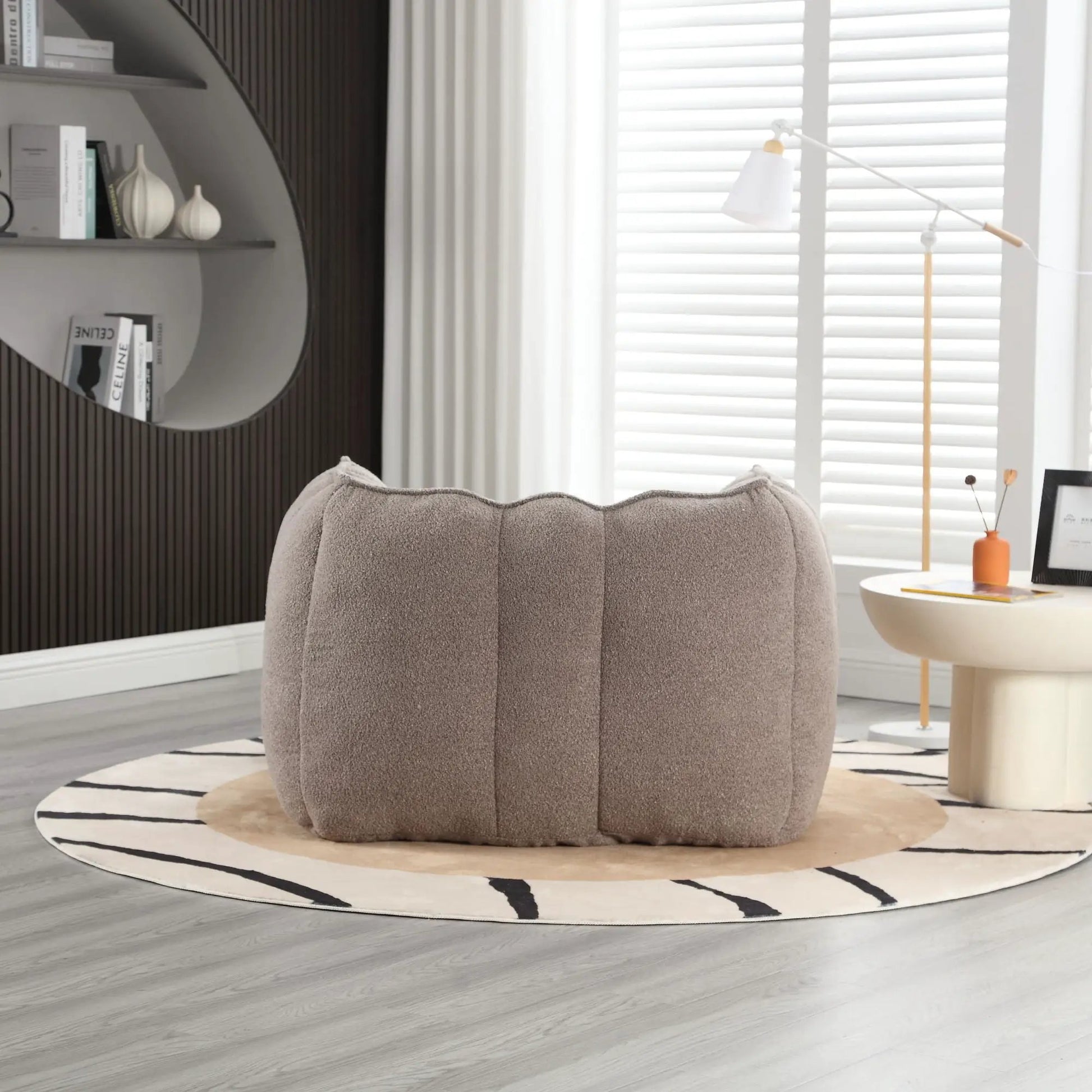 Soft bean bag chair with high-resilient foam, stationary chair & ottoman in taupe textured fabric on Tampa Home & Garden Store