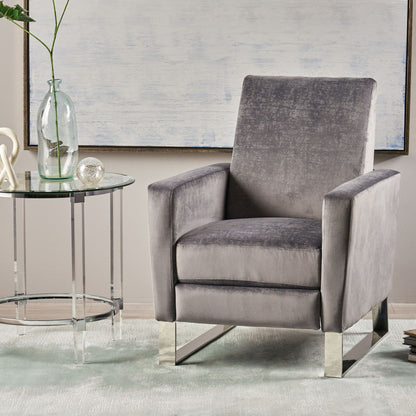 Bolt upholstered recliner chair gray velvet with stainless steel base by HouseOfZazla on Tampa Home & Garden Store