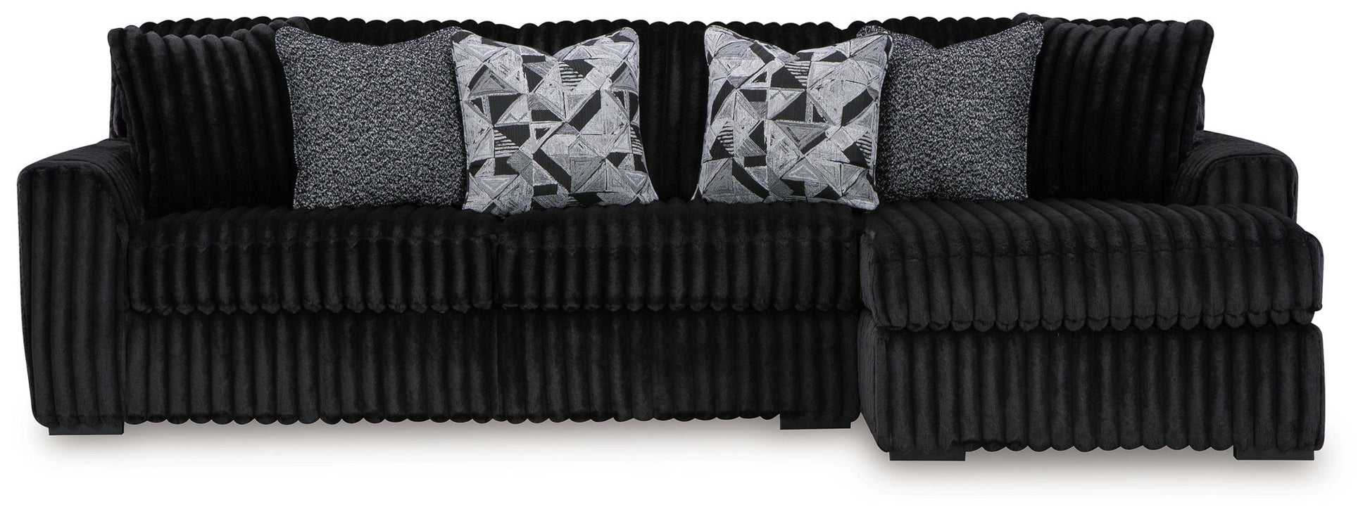 Midnight-Madness Sectional Set in black ribbed velvet with chaise, 4-piece set on Tampa Home & Garden Store