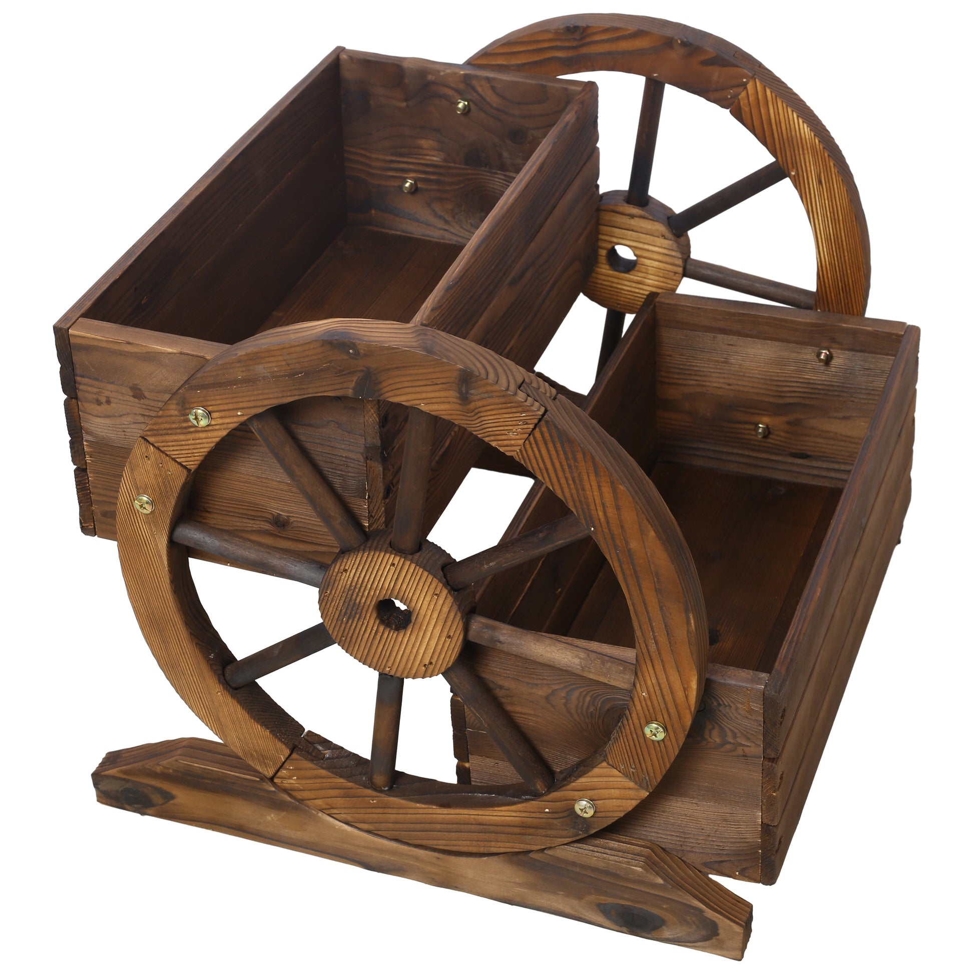 Wooden wagon planter box with wheels dark stained wood by HouseOfZazla on Tampa Home & Garden Store