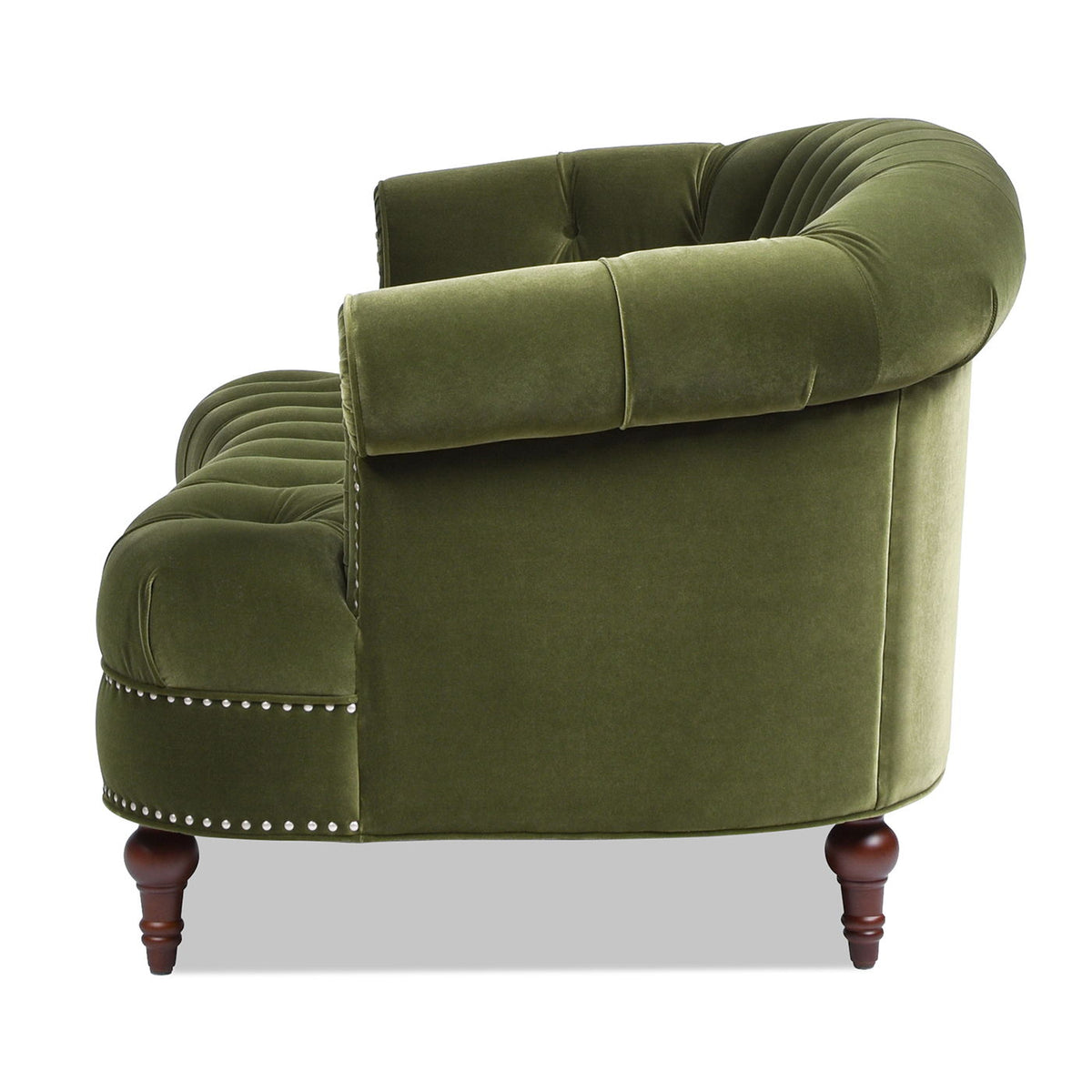 Victorian Chesterfield Loveseat green velvet with nailhead trim and turned legs by HouseOfZazla on Tampa Home & Garden Store