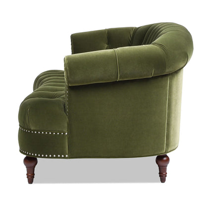 Victorian Chesterfield Loveseat green velvet with nailhead trim and turned legs by HouseOfZazla on Tampa Home & Garden Store