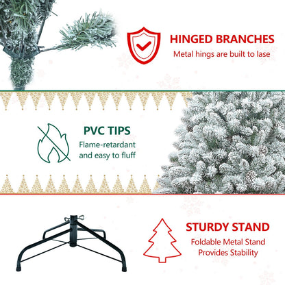 4FT flocked Christmas Tree with pine cones and snowy PVC design by HouseOfZazla, hinged branches on Tampa Home & Garden Store