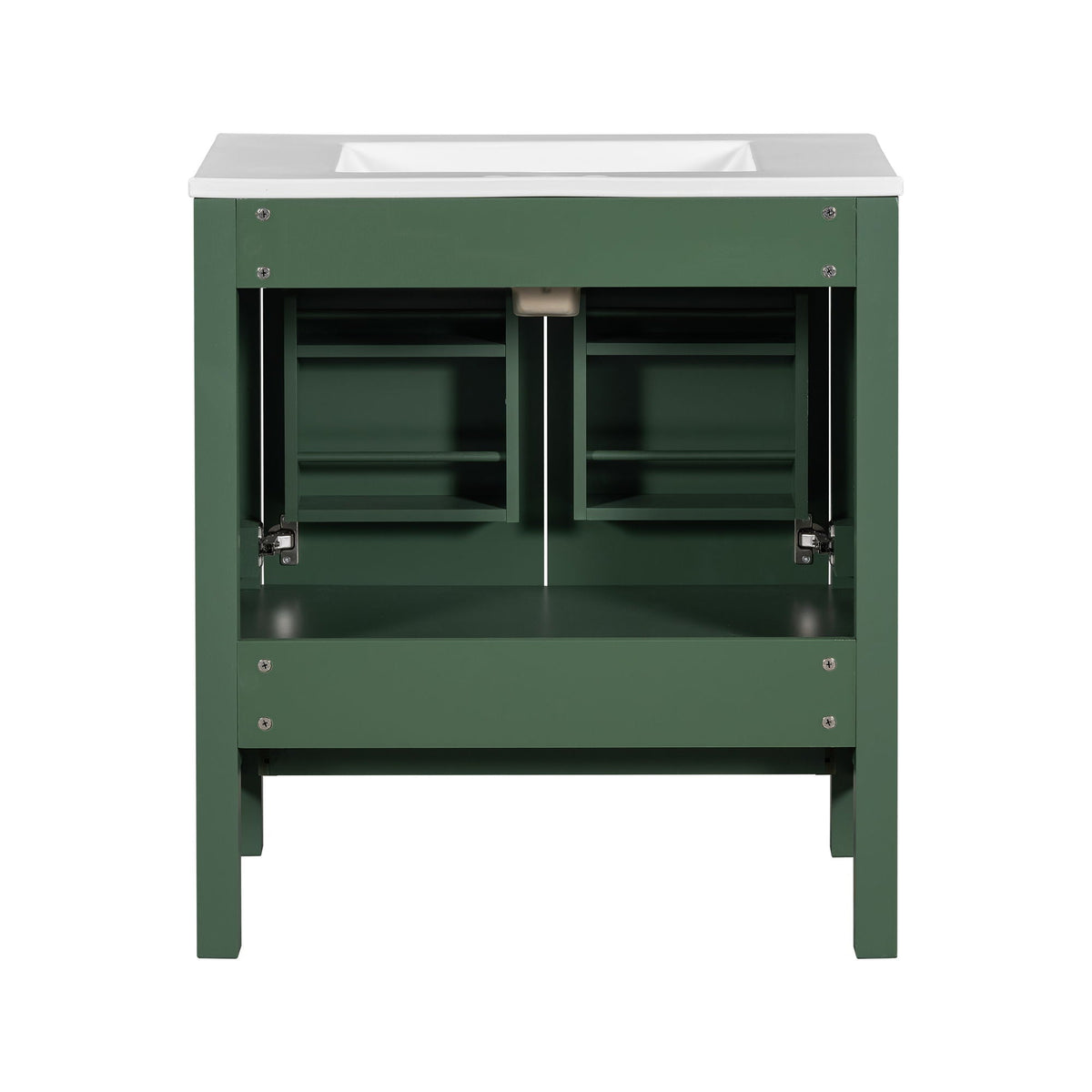 Green solid wood bathroom vanity with single undermount sink and storage by HouseOfZazla on Tampa Home & Garden Store