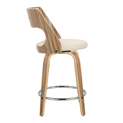 Cecina mid-century fixed-height counter stool with swivel striped wood veneer and cream seat on Tampa Home & Garden Store