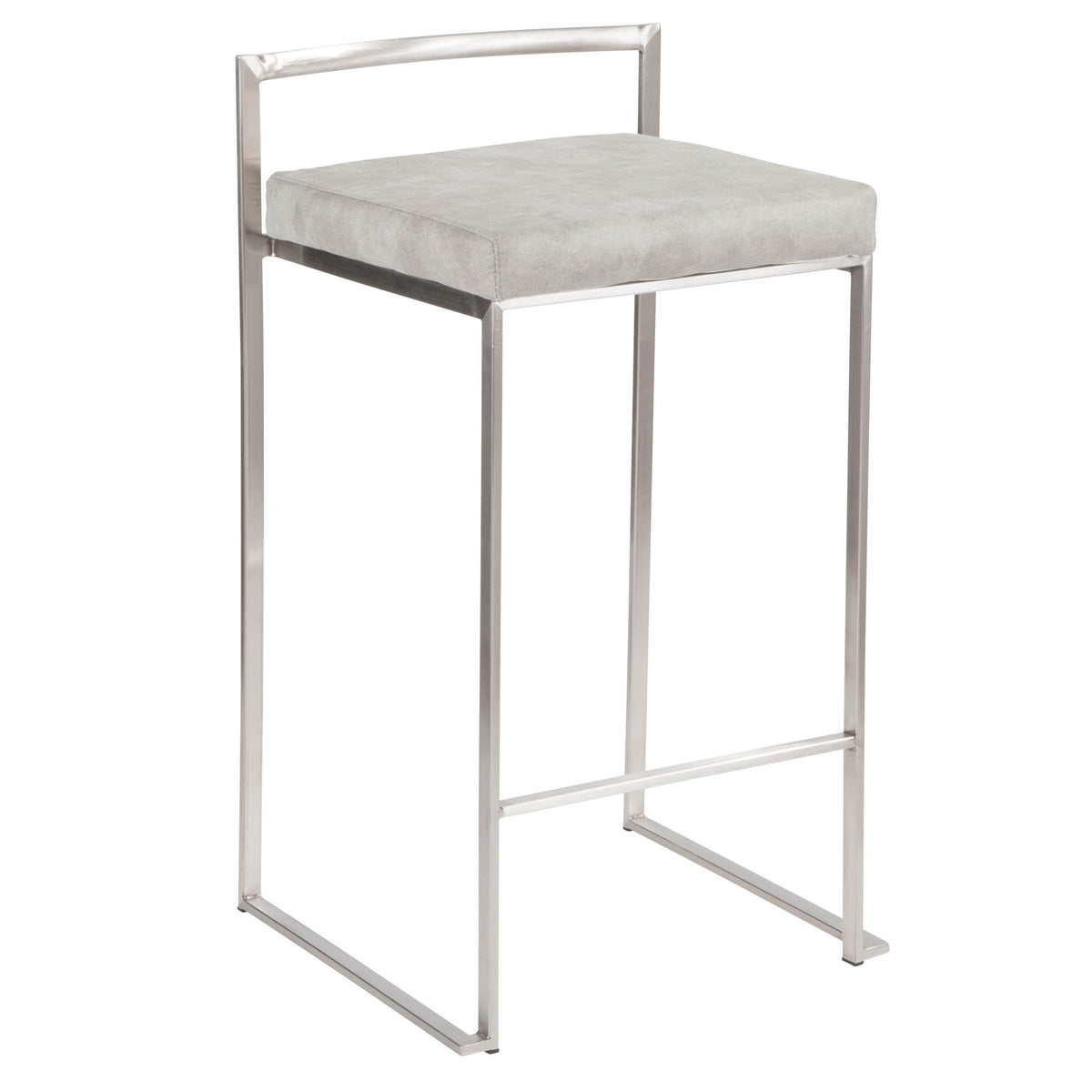 Contemporary stackable counter stool with padded gray seat and brushed nickel frame on Tampa Home & Garden Store