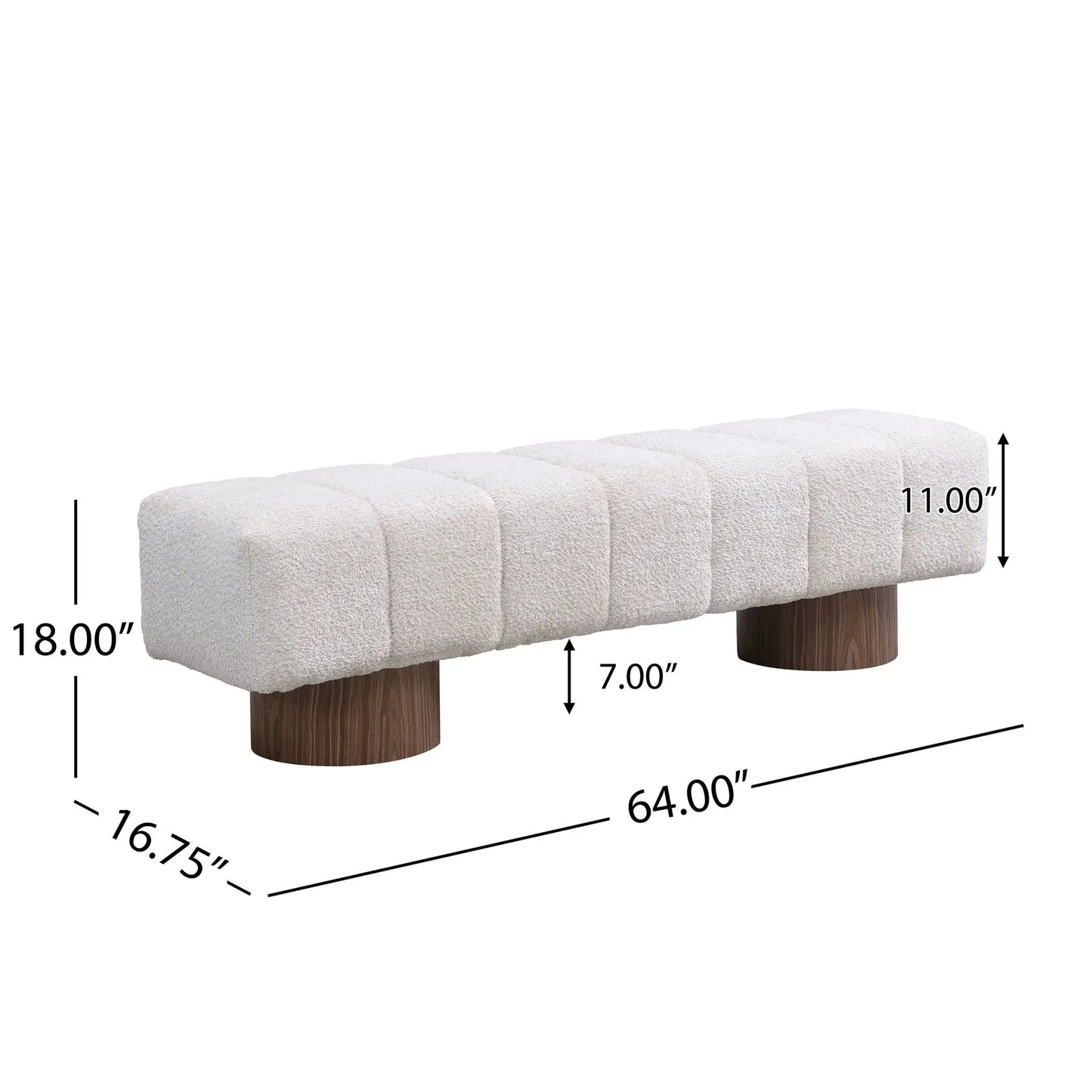Upholstered dining bench with cream textured fabric and dark wood legs, 64 inches long on Tampa Home & Garden Store