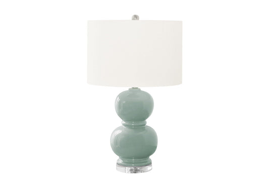 Table lamp blue ceramic stacked-globe base with white shade, contemporary HouseOfZazla on Tampa Home & Garden Store