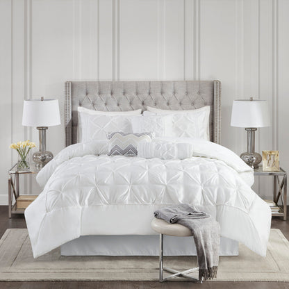7 Piece Tufted Comforter Set White by HouseOfZazla, quilted comforter with diamond tufting on Tampa Home & Garden Store