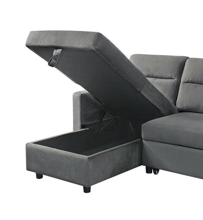 Ivy reversible sleeper sectional sofa with storage chaise in gray fabric with side pocket on Tampa Home & Garden Store