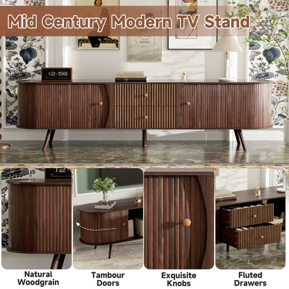 70in TV Stand with tambour doors and fluted drawers in dark brown by Unique Piece Furniture on Tampa Home & Garden Store