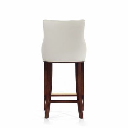 Ivory leatherette bar-height stool with backrest, dark wood legs and footrest on Tampa Home & Garden Store