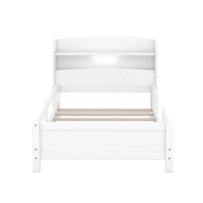 Wood Platform Bed With Led Light and Guardrail