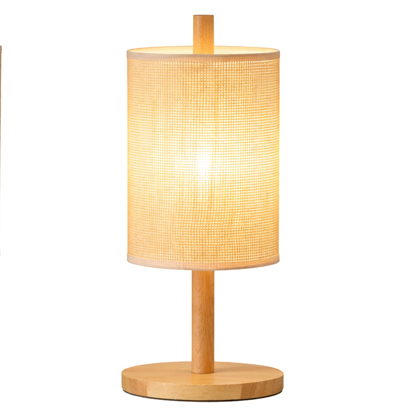 Modern Classic Desk Lamp by HouseOfZazla, wooden stand with woven beige shade on Tampa Home & Garden Store
