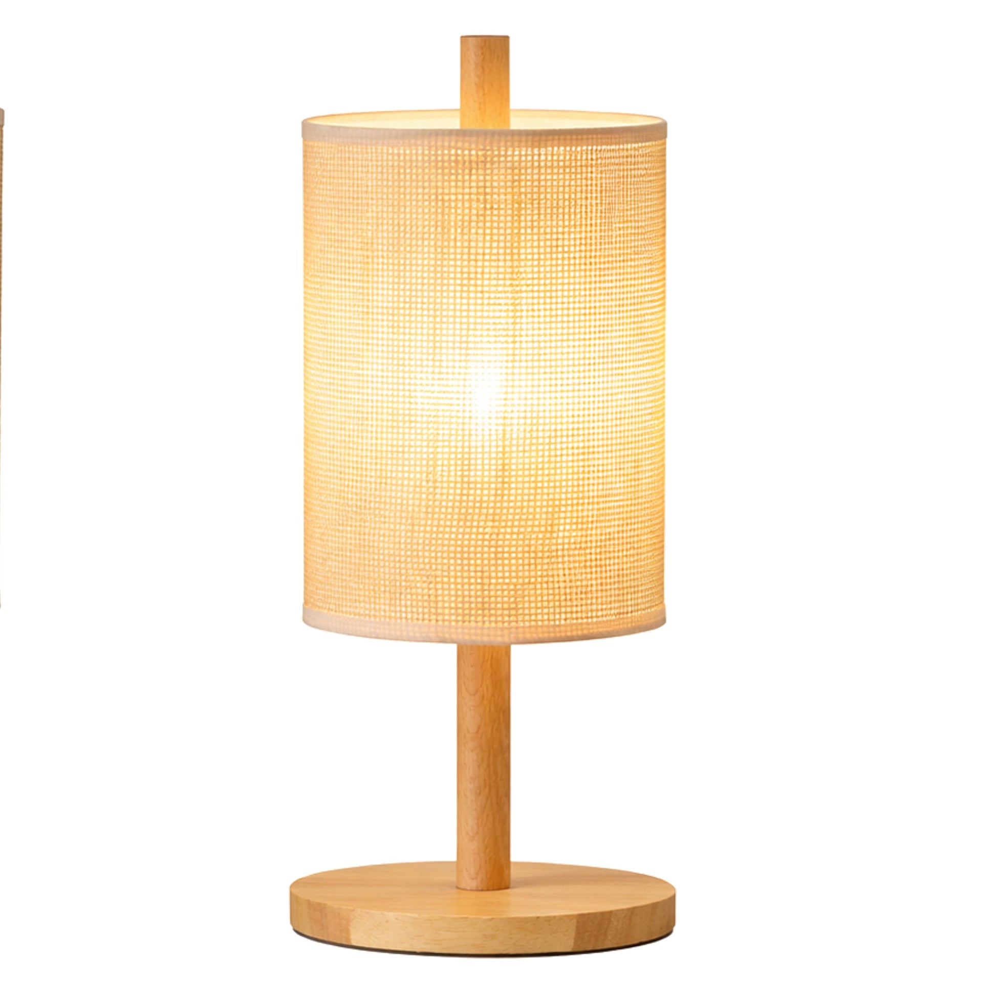Modern Classic Desk Lamp by HouseOfZazla, wooden stand with woven beige shade on Tampa Home & Garden Store