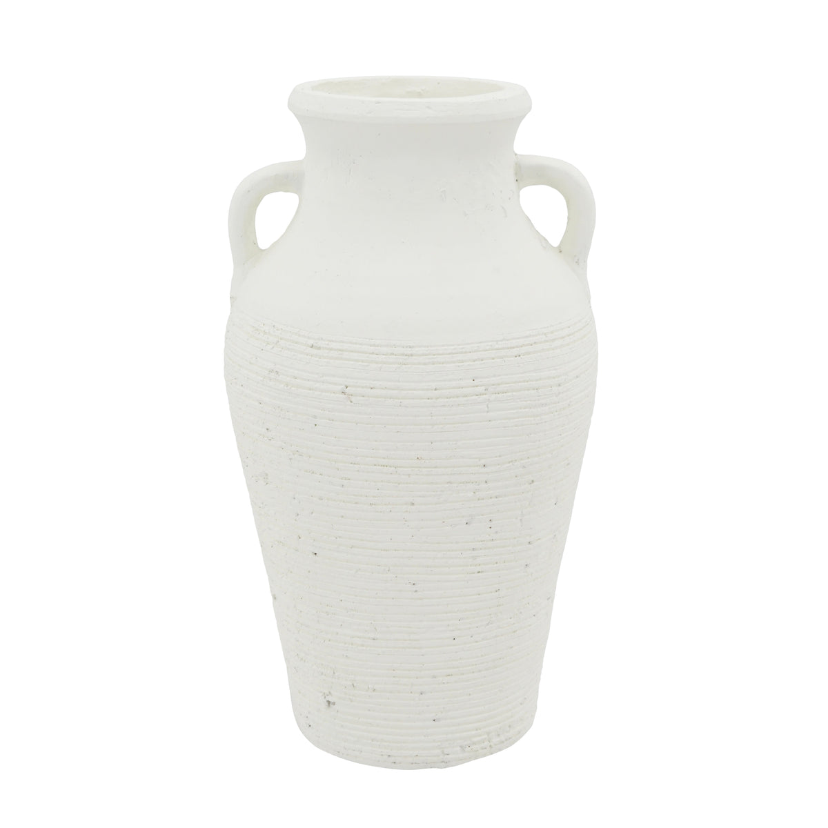 Rustic white terracotta tall vase with ribbed texture and dual handles HouseOfZazla on Tampa Home & Garden Store