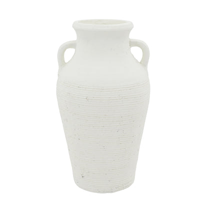 Rustic white terracotta tall vase with ribbed texture and dual handles HouseOfZazla on Tampa Home & Garden Store