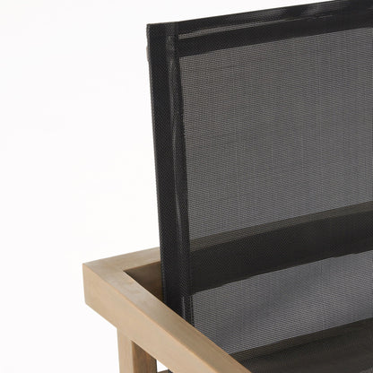 Belfast dining chair set with black mesh seating and acacia wood frame for outdoor use set of 2 on Tampa Home & Garden Store