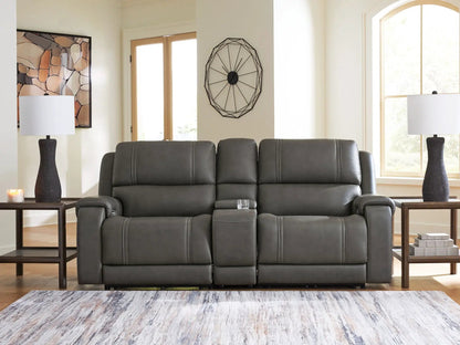 5Z Pittson Power Reclining Sectional in dark gray leather on Tampa Home & Garden Store