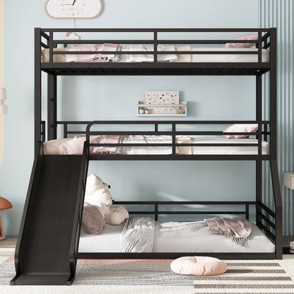 Twin Over Twin Over Full Bunk Bed with Slide black metal frame HouseOfZazla on Tampa Home & Garden Store