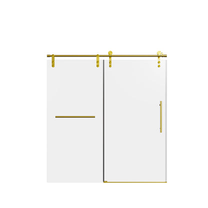 Frameless single sliding shower door with towel rail and handle gold hardware by HouseOfZazla on Tampa Home & Garden Store