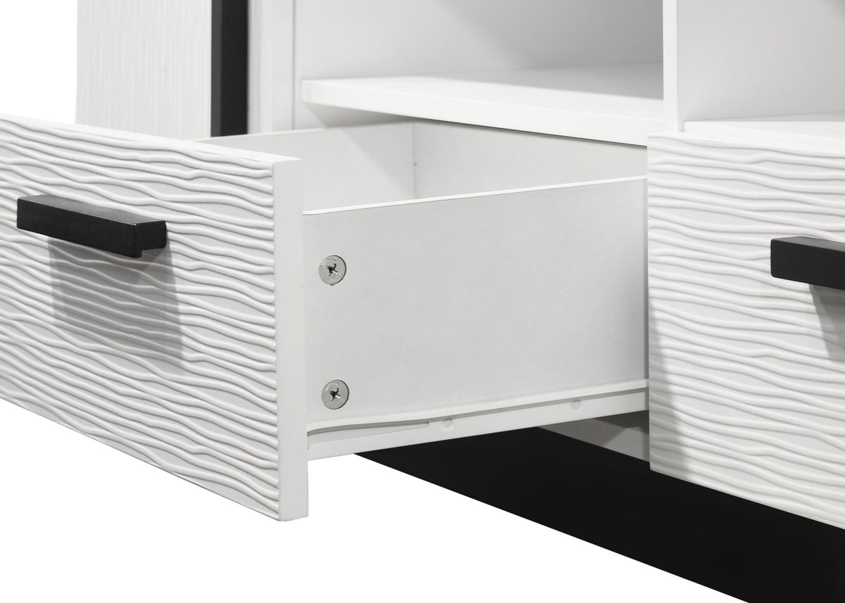 White TV stand with wavy drawer fronts, black handles, adjustable shelves HouseOfZazla on Tampa Home & Garden Store
