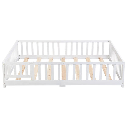 Solid Wood Floor Bed with Door and Fence