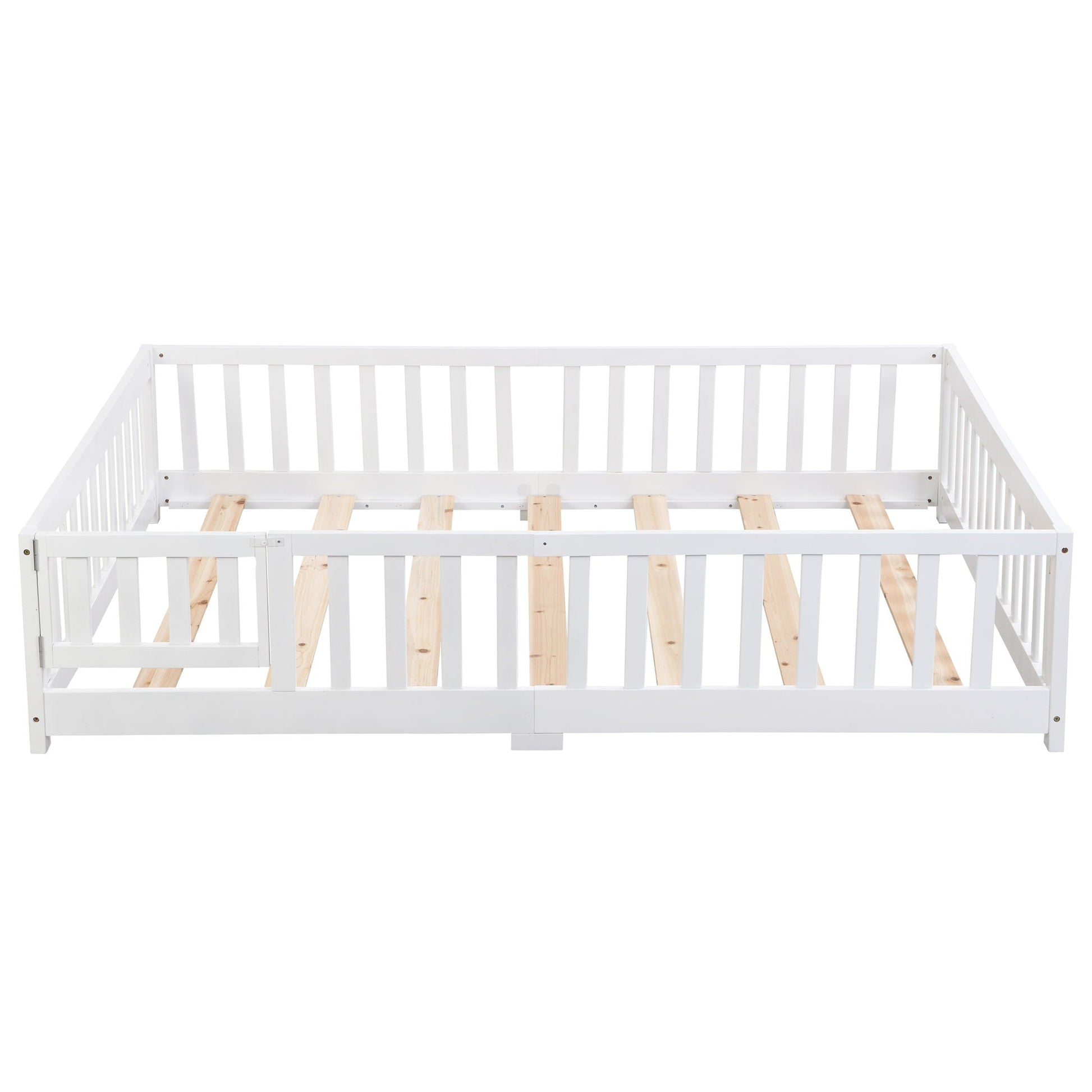 Solid wood floor bed with door and fence for children white platform bed by HouseOfZazla on Tampa Home & Garden Store