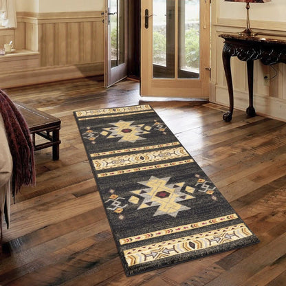 Tribes GC_YLS4004 Area Rug Unique Piece Furniture black field with beige geometric motifs on Tampa Home & Garden Store