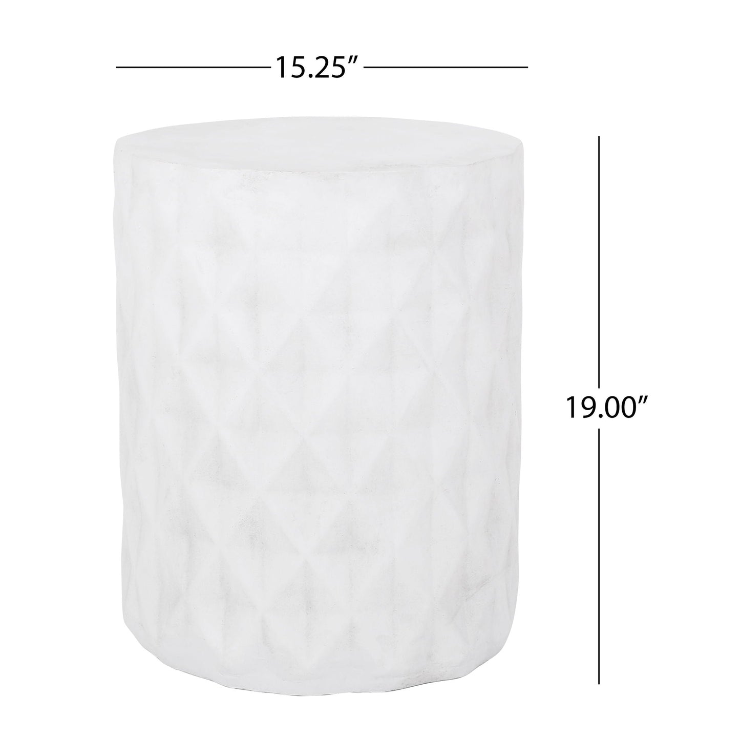 Outdoor Lightweight Concrete Side Table Antique White, round cylindrical outdoor furniture on Tampa Home & Garden Store