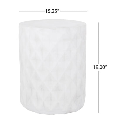 Outdoor Lightweight Concrete Side Table Antique White, round cylindrical outdoor furniture on Tampa Home & Garden Store